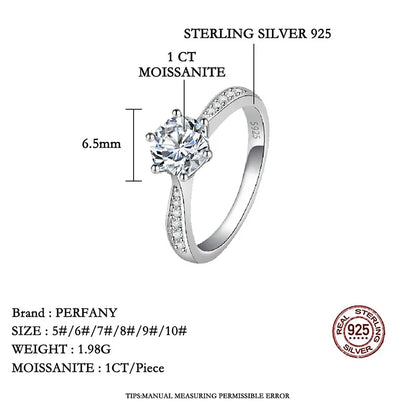 PERFANY 0.5-3CT Moissanite Ring For Women S925 Pure Silver Sparkling Engagement Ring Wedding High-end Jewelry