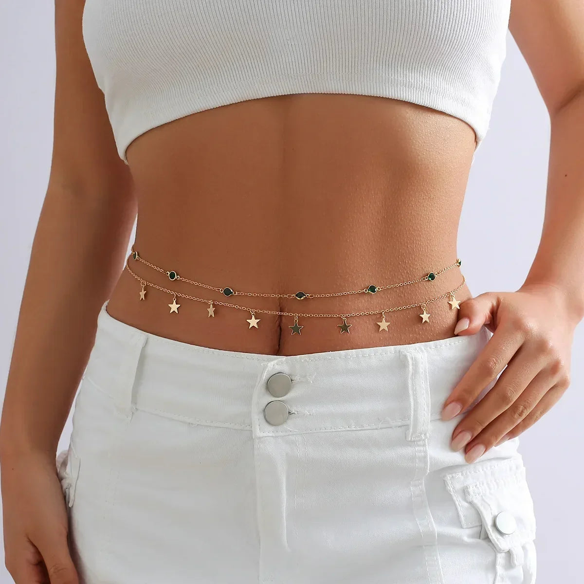 New Double-layer Rhinestone Tassel Waist Chain Women's Beach Fashion Crystal Body Chain Waist Accessory 2025 Bikini Accessories