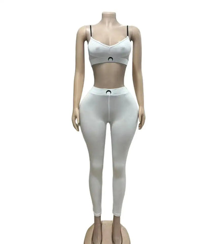 Sexy Two Piece Set Women Moon Tank Top Pants Ins High Street Summer Black Versatile Waist Slim Fit Outfit