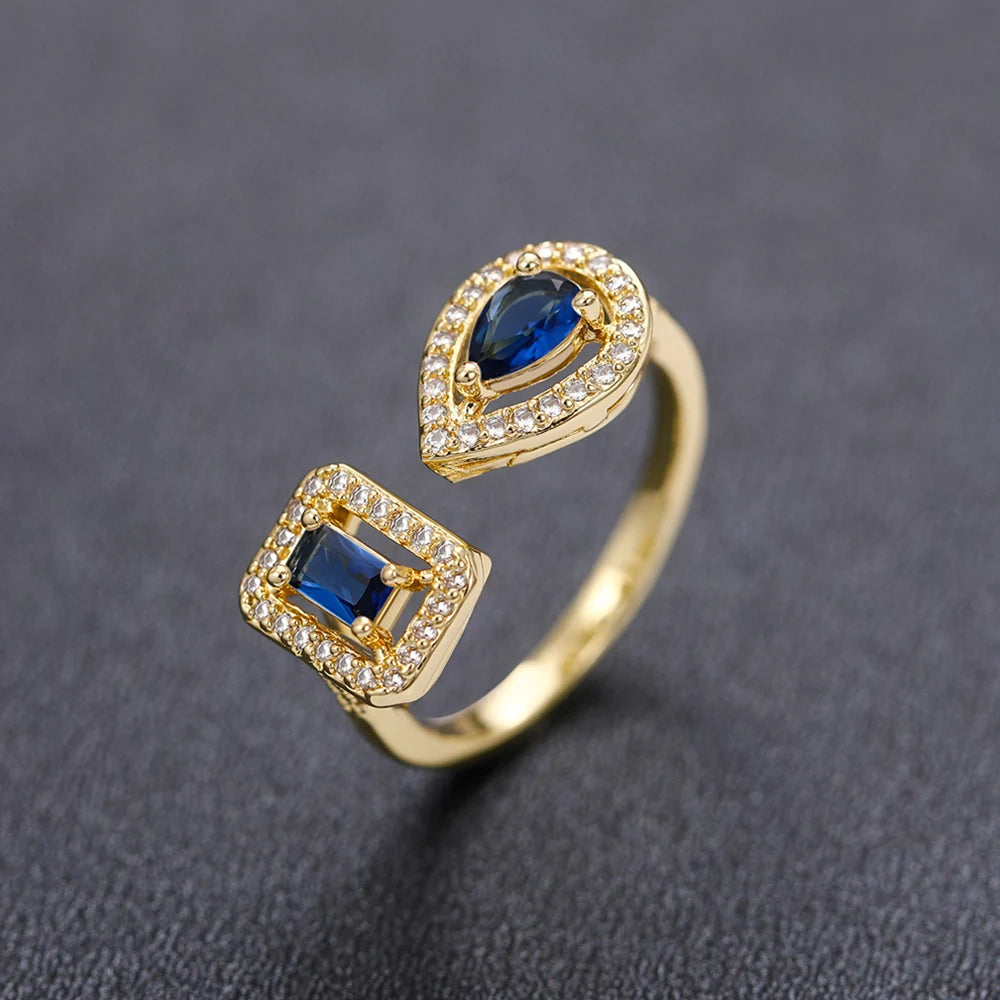 Huitan Geometric Shaped Cuff Opening Rings for Women Silver Color/Gold Color Noble Cubic Zirconia Ring Accessory Fashion Jewelry