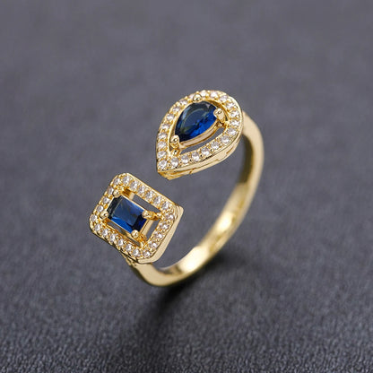Huitan Geometric Shaped Cuff Opening Rings for Women Silver Color/Gold Color Noble Cubic Zirconia Ring Accessory Fashion Jewelry
