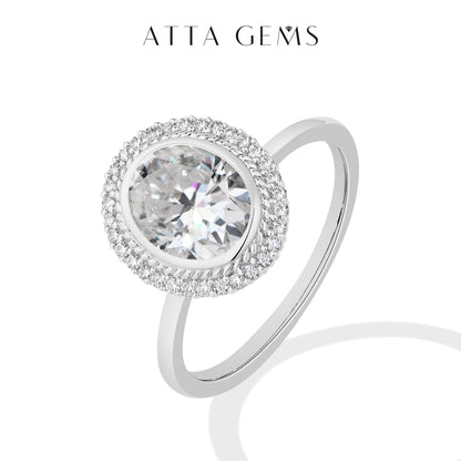 ATTAGEMS Oval Cut 2.0CT Moissanite Halo Engagement Ring for Women D VVS1 925 Silver 18K Gold Plated Luxury Band Wedding Jewelry