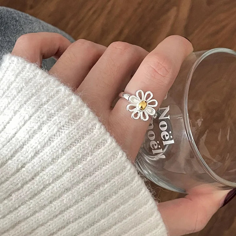 VENTFILLE 925 Sterling Silver Rings INS Fashion Hip Hop Vintage Couples Hollow Lines Punk Thai Silver Party Adjustable  Jewelry