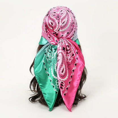 Satin Square Scarf Women Muslim Hijab Elegant 2025 Print Silk Neckerchief Shawl Wraps Headband Handle Hair Accessories Bandana