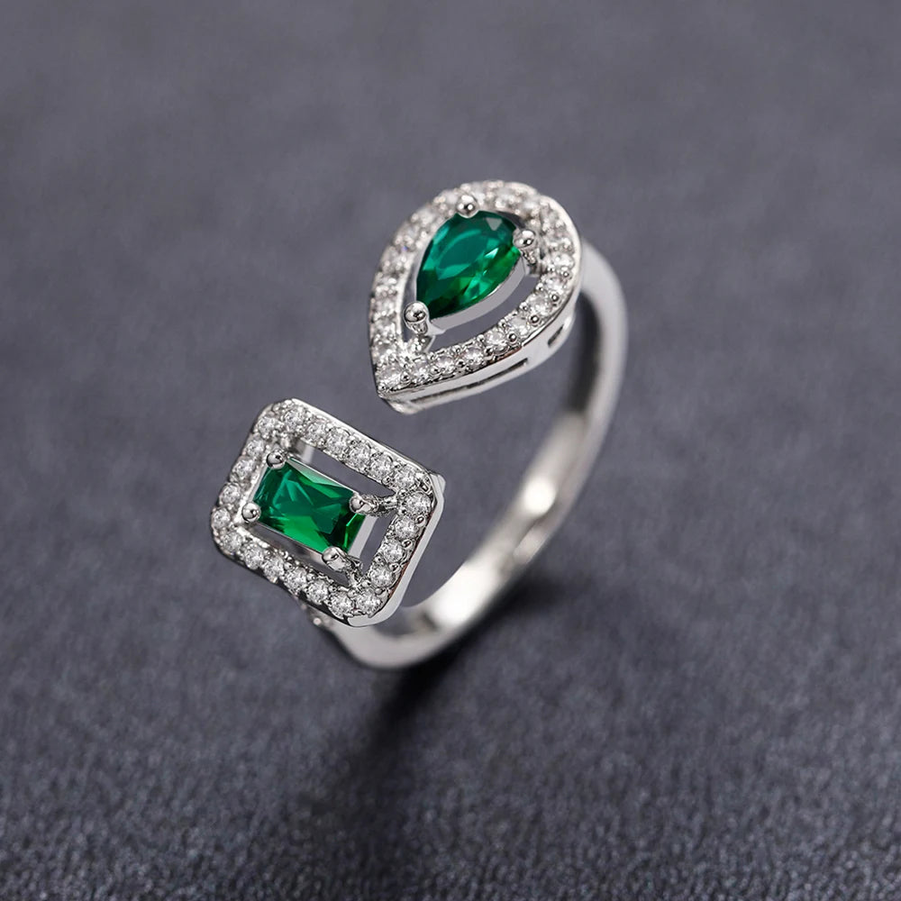 Huitan Geometric Shaped Cuff Opening Rings for Women Silver Color/Gold Color Noble Cubic Zirconia Ring Accessory Fashion Jewelry
