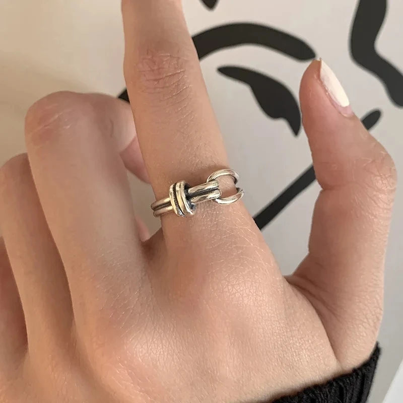 VENTFILLE 925 Sterling Silver Rings INS Fashion Hip Hop Vintage Couples Hollow Lines Punk Thai Silver Party Adjustable  Jewelry