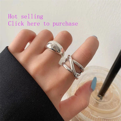 VENTFILLE 925 Sterling Silver Rings INS Fashion Hip Hop Vintage Couples Hollow Lines Punk Thai Silver Party Adjustable  Jewelry