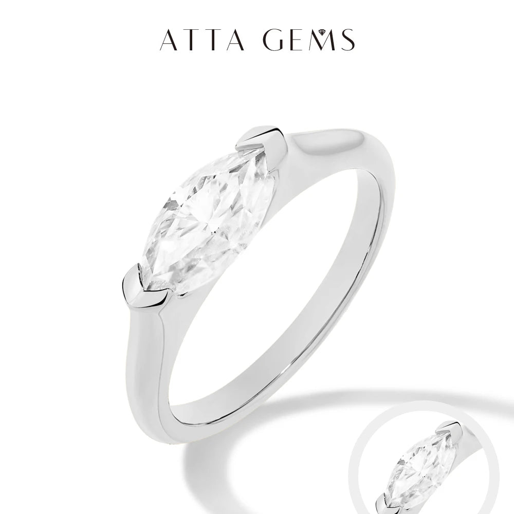 ATTAGEMS Hot Marquise Cut 1CT Moissanite Rings for Women Men S925 Silver 18K Gold Plated Classic Elegant Wedding Engagement ring
