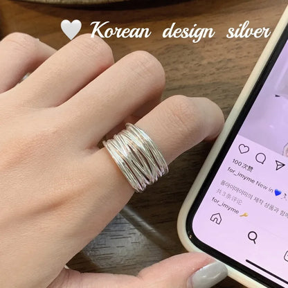 VENTFILLE 925 Sterling Silver Rings INS Fashion Hip Hop Vintage Couples Hollow Lines Punk Thai Silver Party Adjustable  Jewelry