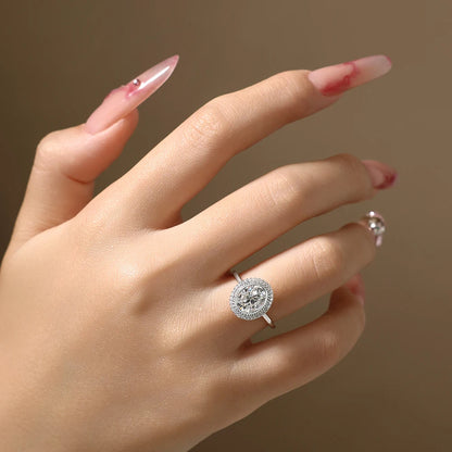 ATTAGEMS Oval Cut 2.0CT Moissanite Halo Engagement Ring for Women D VVS1 925 Silver 18K Gold Plated Luxury Band Wedding Jewelry