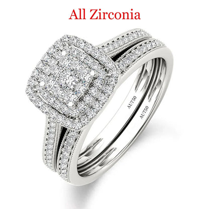 2PCS Yellow Gold Moissanite Engagement Rings set For Women 100% Real Pass Diamond Tester Wedding Band Jewelry Lover Couple Gifts
