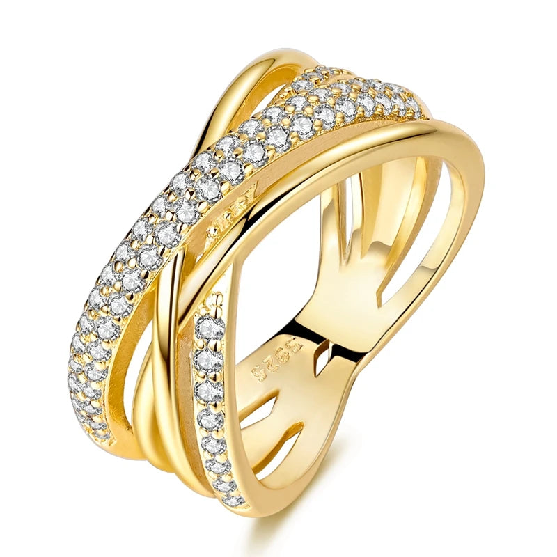 Original 925 Silver Sparkling Zircon Ring Stackable Classic Shine Stone Round Rings For Women Wedding Anniversary Jewelry Gift