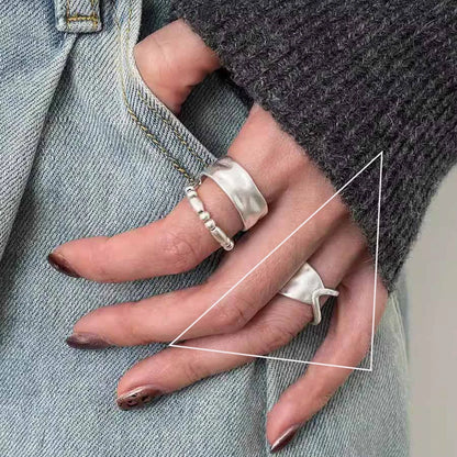 VENTFILLE 925 Sterling Silver Rings INS Fashion Hip Hop Vintage Couples Hollow Lines Punk Thai Silver Party Adjustable  Jewelry