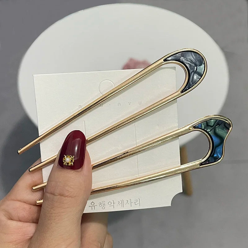 U-Shaped Hair Fork Fashion Tortoiseshell Acetate Hairpin Women Geometric Headwear Hair Sticks Girls New Hair Clips Accessories