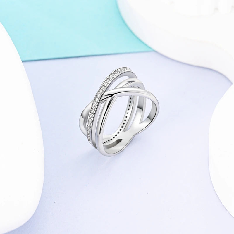 Original 925 Silver Sparkling Zircon Ring Stackable Classic Shine Stone Round Rings For Women Wedding Anniversary Jewelry Gift