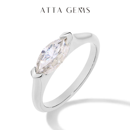 ATTAGEMS Hot Marquise Cut 1CT Moissanite Rings for Women Men S925 Silver 18K Gold Plated Classic Elegant Wedding Engagement ring