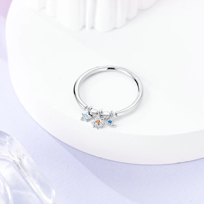 Original 925 Silver Sparkling Zircon Ring Stackable Classic Shine Stone Round Rings For Women Wedding Anniversary Jewelry Gift