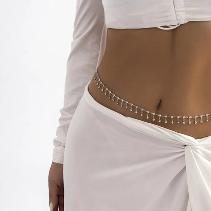 New Double-layer Rhinestone Tassel Waist Chain Women's Beach Fashion Crystal Body Chain Waist Accessory 2025 Bikini Accessories