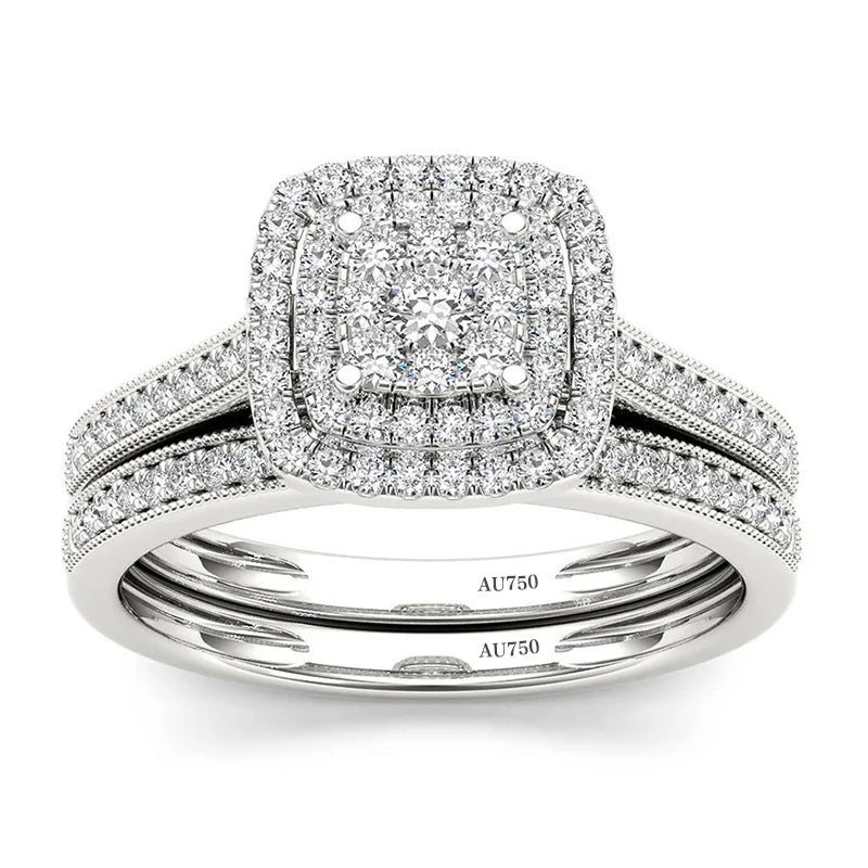 2PCS Yellow Gold Moissanite Engagement Rings set For Women 100% Real Pass Diamond Tester Wedding Band Jewelry Lover Couple Gifts