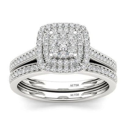 2PCS Yellow Gold Moissanite Engagement Rings set For Women 100% Real Pass Diamond Tester Wedding Band Jewelry Lover Couple Gifts