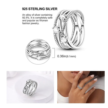 Original 925 Silver Sparkling Zircon Ring Stackable Classic Shine Stone Round Rings For Women Wedding Anniversary Jewelry Gift
