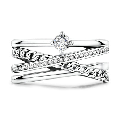 Original 925 Silver Sparkling Zircon Ring Stackable Classic Shine Stone Round Rings For Women Wedding Anniversary Jewelry Gift