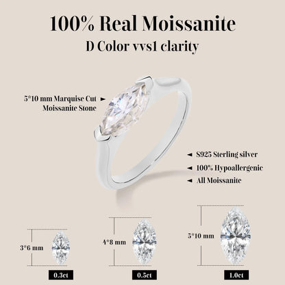 ATTAGEMS Hot Marquise Cut 1CT Moissanite Rings for Women Men S925 Silver 18K Gold Plated Classic Elegant Wedding Engagement ring