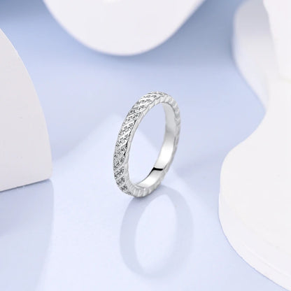 Original 925 Silver Sparkling Zircon Ring Stackable Classic Shine Stone Round Rings For Women Wedding Anniversary Jewelry Gift