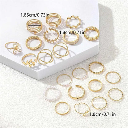 New Fashion Boho Geometric Pearl Knuckle Rings Set for Women Gold Silver Color Wave Leaf Zircon Heart Ring Party Jewelry Gift
