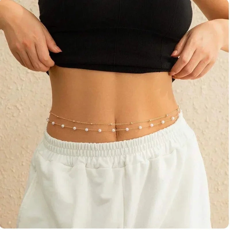 New Double-layer Rhinestone Tassel Waist Chain Women's Beach Fashion Crystal Body Chain Waist Accessory 2025 Bikini Accessories