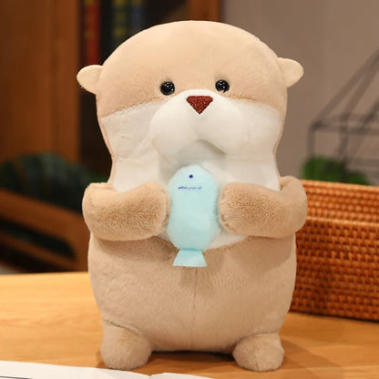 Kawaii Otter with Ffish Dolls Backpack Bag Pendant Soft  Pillow Cartoon Stuffed Plush Cute Home Decor Birthday Christmas Gifts