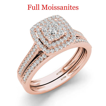 2PCS Yellow Gold Moissanite Engagement Rings set For Women 100% Real Pass Diamond Tester Wedding Band Jewelry Lover Couple Gifts