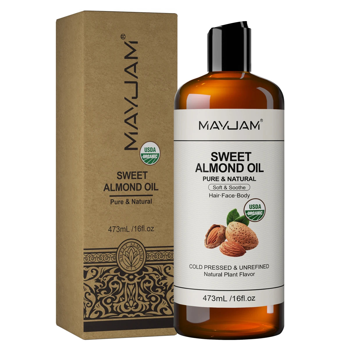 USDA Organic Coconut Oil for Skin Face Hair Cold-Pressed Sweet Almond Moroccan Argan Sunflower Seed Oil for Massage Moisturize