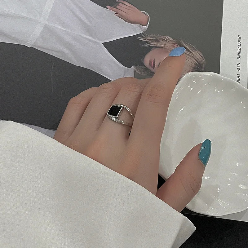 VENTFILLE 925 Sterling Silver Rings INS Fashion Hip Hop Vintage Couples Hollow Lines Punk Thai Silver Party Adjustable  Jewelry