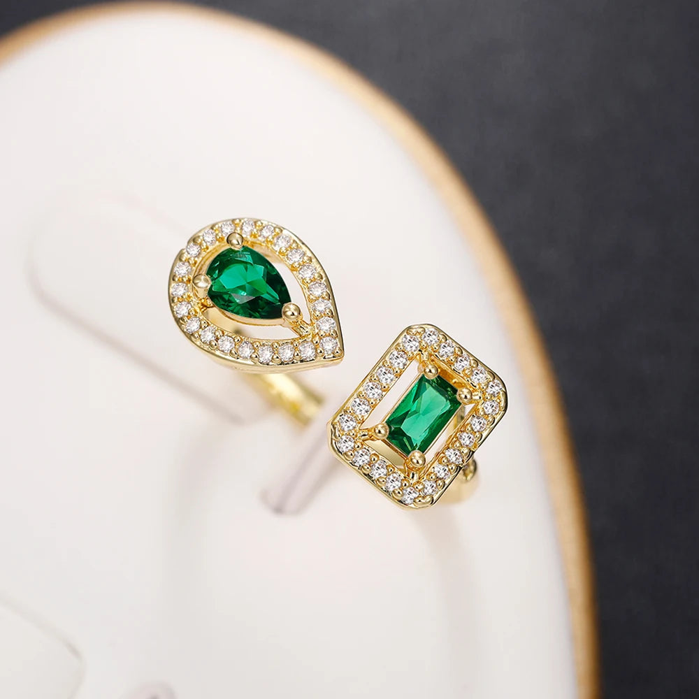 Huitan Geometric Shaped Cuff Opening Rings for Women Silver Color/Gold Color Noble Cubic Zirconia Ring Accessory Fashion Jewelry