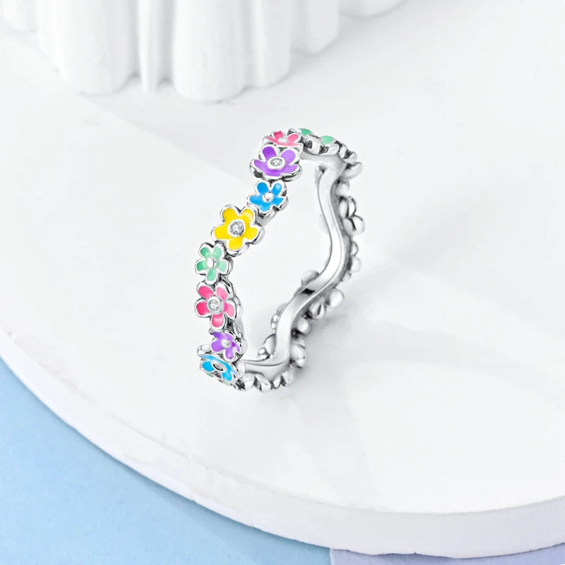 Original 925 Silver Sparkling Zircon Ring Stackable Classic Shine Stone Round Rings For Women Wedding Anniversary Jewelry Gift