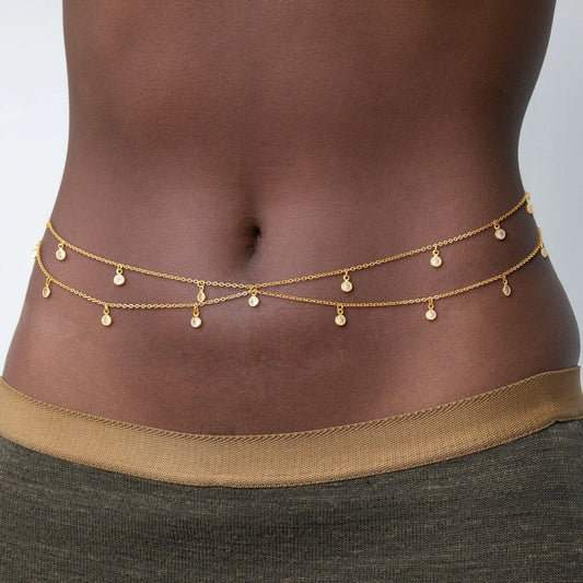 New Double-layer Rhinestone Tassel Waist Chain Women's Beach Fashion Crystal Body Chain Waist Accessory 2025 Bikini Accessories