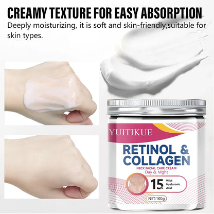 YUITIKUE Retinol and Collagen Neck Cream for Day and Night Use, 15% Hyaluronic Acid, Moisturizing and Firming