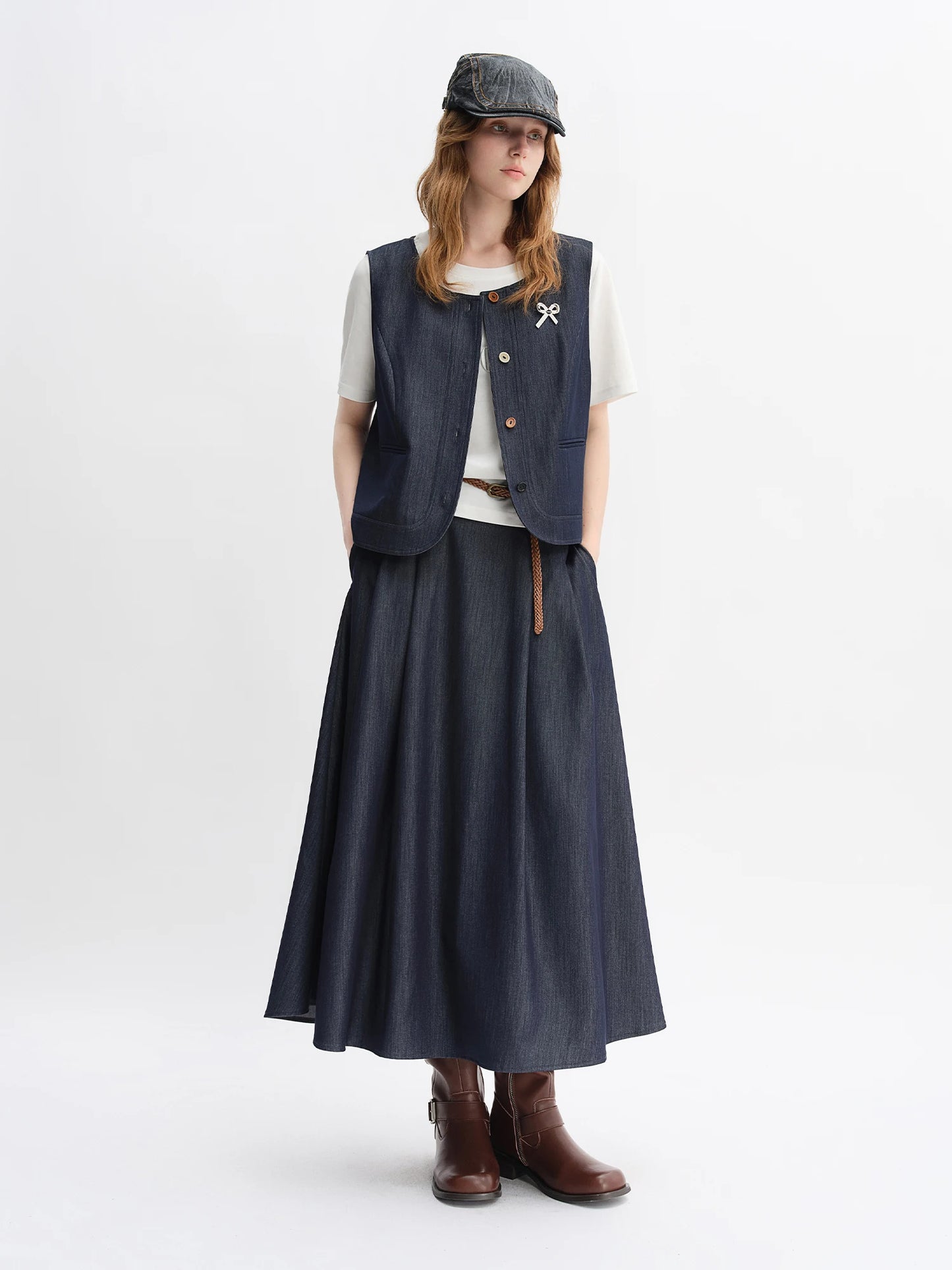 DUSHU Nordic Style Fashion Denim Suit Women Autumn 2025 New Long and Short Vest Skirt Vintage Clothing Ins Dresses 25DS83108