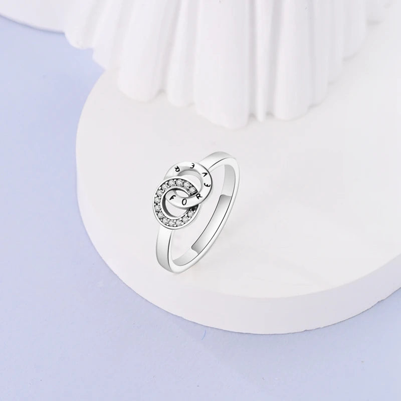 Original 925 Silver Sparkling Zircon Ring Stackable Classic Shine Stone Round Rings For Women Wedding Anniversary Jewelry Gift