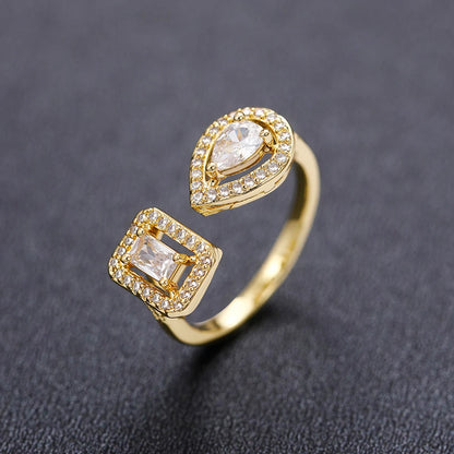 Huitan Geometric Shaped Cuff Opening Rings for Women Silver Color/Gold Color Noble Cubic Zirconia Ring Accessory Fashion Jewelry