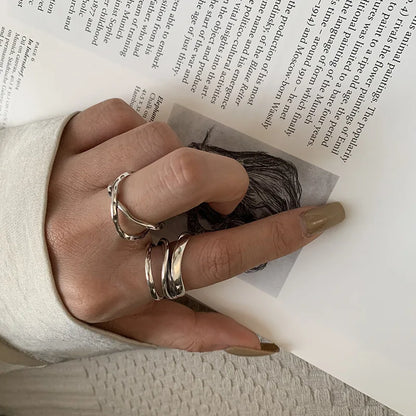 VENTFILLE 925 Sterling Silver Rings INS Fashion Hip Hop Vintage Couples Hollow Lines Punk Thai Silver Party Adjustable  Jewelry