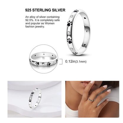Original 925 Silver Sparkling Zircon Ring Stackable Classic Shine Stone Round Rings For Women Wedding Anniversary Jewelry Gift