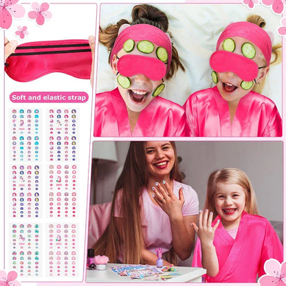 6/10/12 Set Spa Birthday Party Robes Gowns for Girls Kimono Satin Robe Hot Pink Spa Party Favors for Kids Child Birthday Spa Kit