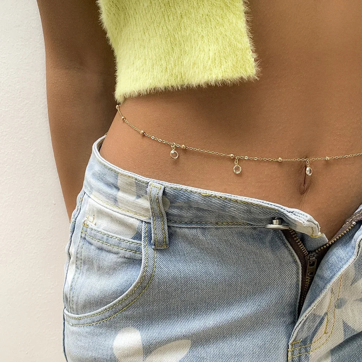 New Double-layer Rhinestone Tassel Waist Chain Women's Beach Fashion Crystal Body Chain Waist Accessory 2025 Bikini Accessories