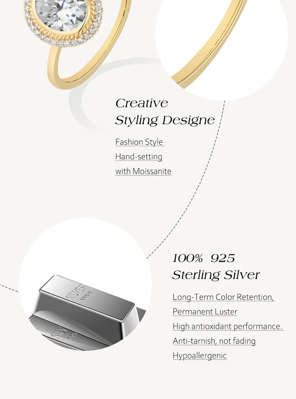 ATTAGEMS Oval Cut 2.0CT Moissanite Halo Engagement Ring for Women D VVS1 925 Silver 18K Gold Plated Luxury Band Wedding Jewelry