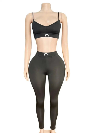 Sexy Two Piece Set Women Moon Tank Top Pants Ins High Street Summer Black Versatile Waist Slim Fit Outfit