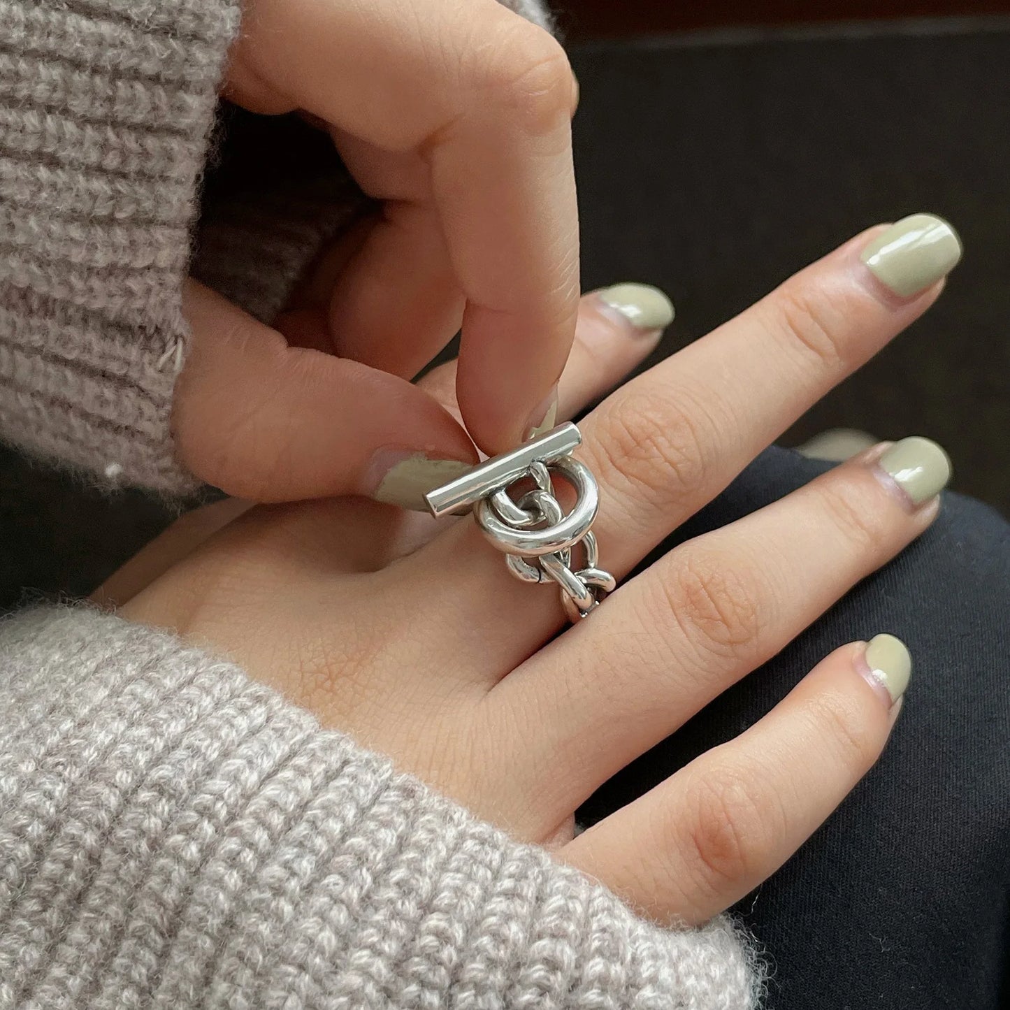 VENTFILLE 925 Sterling Silver Rings INS Fashion Hip Hop Vintage Couples Hollow Lines Punk Thai Silver Party Adjustable  Jewelry
