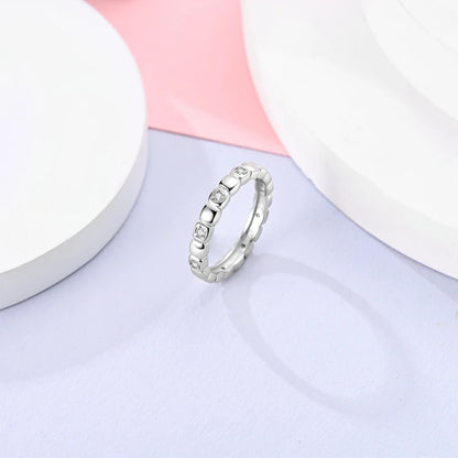 Original 925 Silver Sparkling Zircon Ring Stackable Classic Shine Stone Round Rings For Women Wedding Anniversary Jewelry Gift