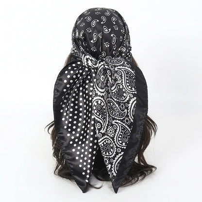 Satin Square Scarf Women Muslim Hijab Elegant 2025 Print Silk Neckerchief Shawl Wraps Headband Handle Hair Accessories Bandana